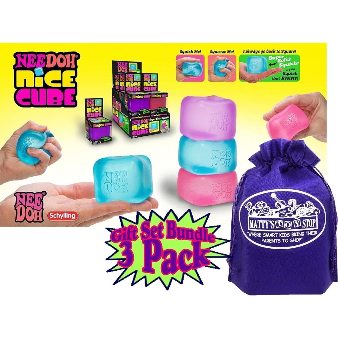 Nice Cube Translucent NeeDoh – 3 Pack (Purple/Pink/Blue) - Image 2